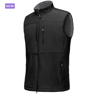 Lightweight Windproof Fleece-Lined Softshell Vest, 7-Pocket Running Outerwear